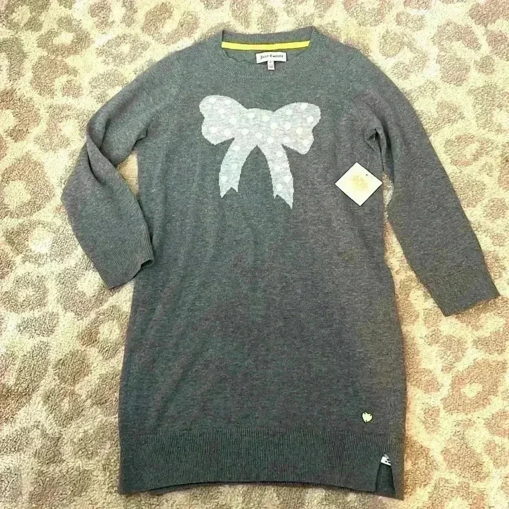 Juicy Couture Fall Winter Grey Bow Sweater Dress Large